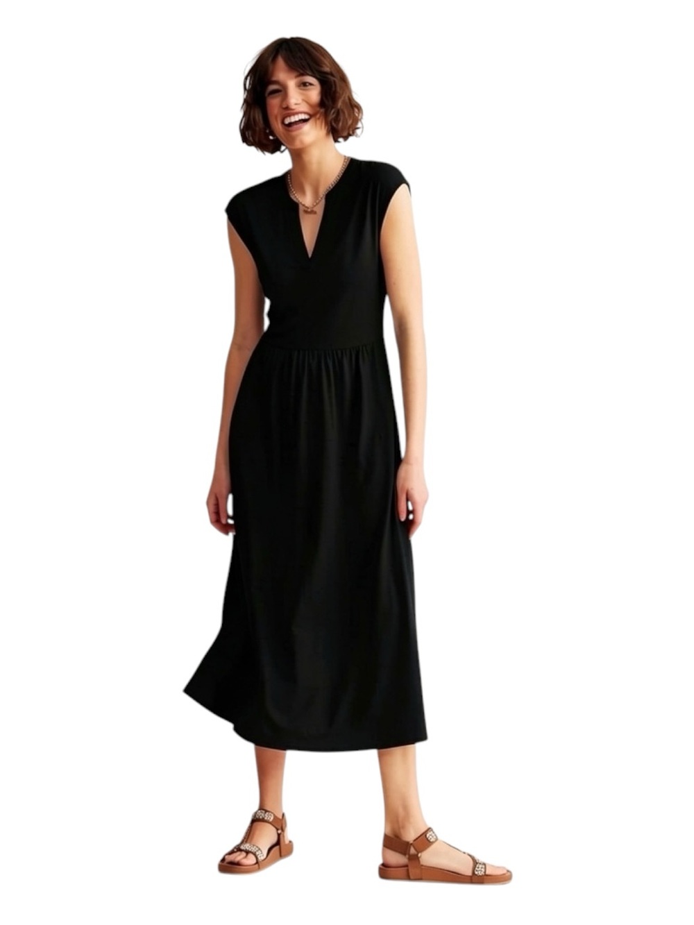 Boden Chloe Notch Jersey Midi Dress Black Women’s 16-18 US